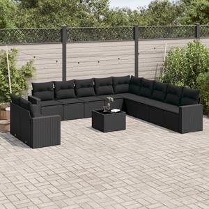 VidaXL 12-delige Loungeset met kussens poly rattan zwart