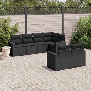 VidaXL 7-delige Loungeset met kussens poly rattan zwart