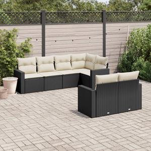 VidaXL 7-delige Loungeset met kussens poly rattan zwart