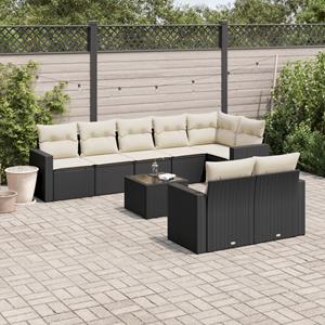 VidaXL 9-delige Loungeset met kussens poly rattan zwart