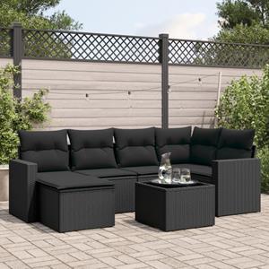 VidaXL 7-delige Loungeset met kussens poly rattan zwart