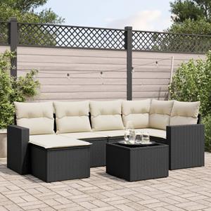 VidaXL 7-delige Loungeset met kussens poly rattan zwart