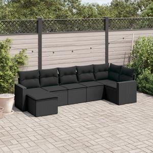 VidaXL 7-delige Loungeset met kussens poly rattan zwart