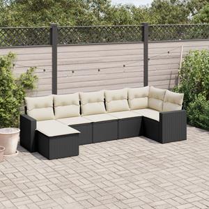 VidaXL 7-delige Loungeset met kussens poly rattan zwart