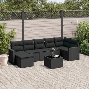 VidaXL 8-delige Loungeset met kussens poly rattan zwart