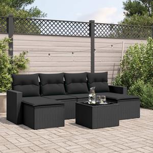 VidaXL 7-delige Loungeset met kussens poly rattan zwart