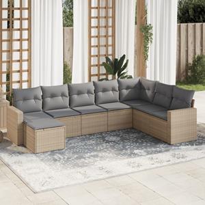 VidaXL 8-delige Loungeset met kussens poly rattan beige