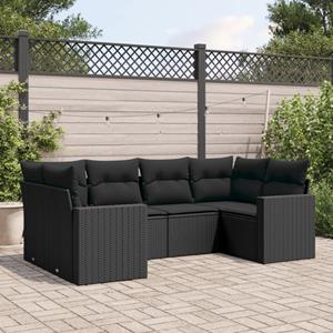 VidaXL 6-delige Loungeset met kussens poly rattan zwart