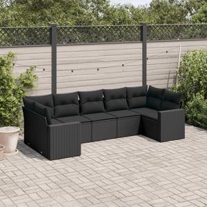 VidaXL 7-delige Loungeset met kussens poly rattan zwart