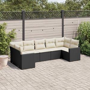 VidaXL 7-delige Loungeset met kussens poly rattan zwart