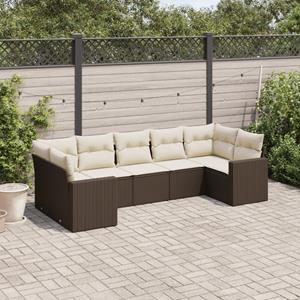 VidaXL 7-delige Loungeset met kussens poly rattan bruin