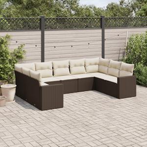 VidaXL 9-delige Loungeset met kussens poly rattan bruin