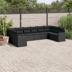 VidaXL 10-delige Loungeset met kussens poly rattan zwart