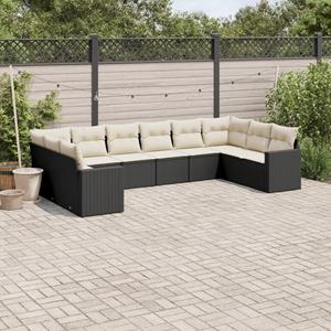 VidaXL 10-delige Loungeset met kussens poly rattan zwart