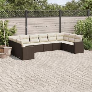 VidaXL 10-delige Loungeset met kussens poly rattan bruin