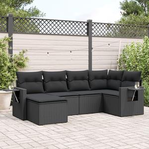 VidaXL 6-delige Loungeset met kussens poly rattan zwart