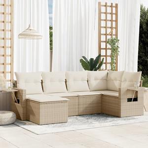 VidaXL 6-delige Loungeset met kussens poly rattan beige