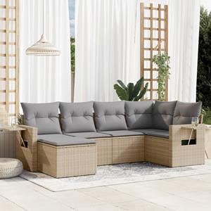 VidaXL 6-delige Loungeset met kussens poly rattan beige