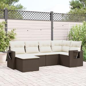 VidaXL 6-delige Loungeset met kussens poly rattan bruin