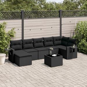 VidaXL 8-delige Loungeset met kussens poly rattan zwart