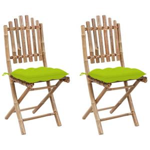 VIDAXL Buitenstoelen Set - Bamboe - Inklapbaar - Helder Groen Kussen