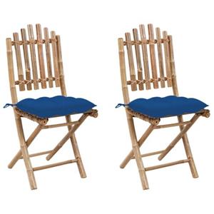 VIDAXL Buitenstoelen Set - Bamboe - Inklapbaar - Blauw Kussen - 50x42x92 Cm