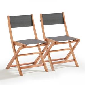 Oviala Set Van 2 Inklapbare Stoelen Van Eucalyptus Hout En Zwarte Textilène