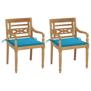 VIDAXL Batavia Tuinstoelen - Houten - Set Van 2 - Blauwe Kussens