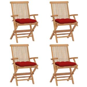 VIDAXL Houten Tuinstoelenset - 4 Stuks - Rood Kussen - Afmeting 55 X 60 X 89 Cm