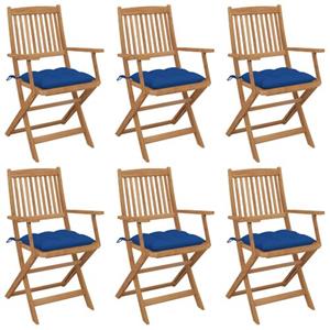 VIDAXL Inklapbare Stoelen - Acaciahout - Set Van 6 - Blauwe Kussens - 54x57x91cm