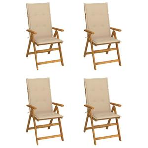 VIDAXL Verstelbare Houten Tuinstoelen - Set Van 4 - Acaciahout - Beige Kussen