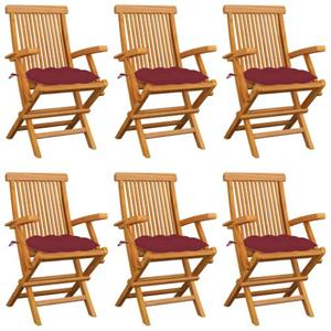 VIDAXL Tuinstoelenset Teakhout - 6 Stoelen - Wijnrood Kussen - 55x60x89cm