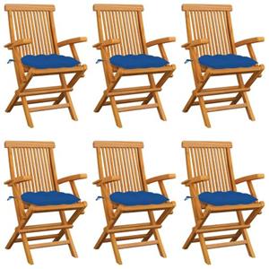 VIDAXL Tuinstoelenset - Teakhout - 6 Stoelen - Blauw Kussen