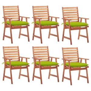 VIDAXL Houten Stoelenset - Massief Acaciahout - 6 Stoelen - Helder Groen Kussen