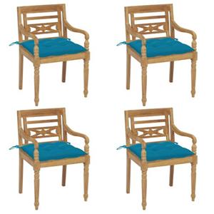 VIDAXL Batavia Houten Stoelen - Set Van 4 - 55x51.5x84 Cm - Lichtblauw Kussen