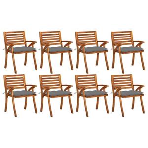 VIDAXL Tuinstoelenset - Massief Acaciahout - Grijs Kussen - 8 Stoelen - Kussens