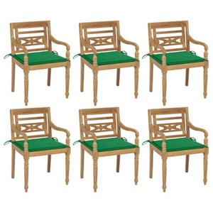 VIDAXL Batavia Stoelen - Hout - Set Van 6 - 55 X 51.5 X 84 Cm - Groene Kussens