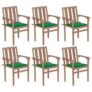 VIDAXL Teak Houten Tuinstoelen Stapelbaar - 58 X 50 X 89 Cm - Groen Kussen