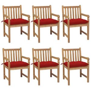 VIDAXL Teakhouten Tuinstoelenset - Set Van 6 - 58 X 60 X 90 Cm - Rood Kussen