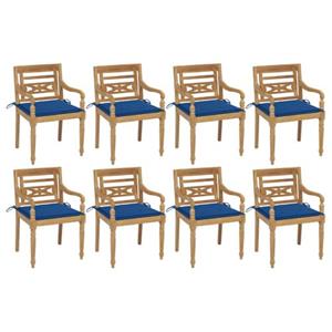 VIDAXL Batavia Teakhouten Stoelen - Set Van 8 - Koningsblauwe Kussens