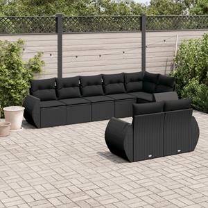 VidaXL 8-delige Loungeset met kussens poly rattan zwart