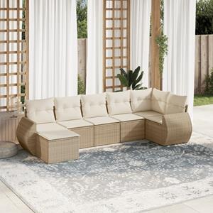 VidaXL 7-delige Loungeset met kussens poly rattan beige