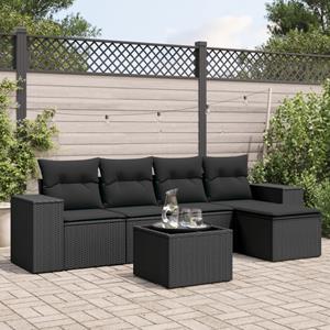 VidaXL 6-delige Loungeset met kussens poly rattan zwart