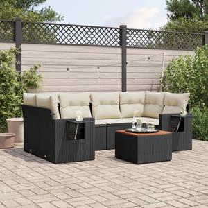 VidaXL 7-delige Loungeset met kussens poly rattan zwart