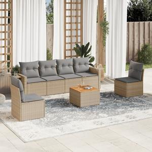 VidaXL 7-delige Loungeset met kussens poly rattan beige