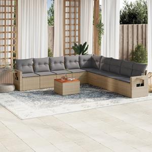 VidaXL 10-delige Loungeset met kussens poly rattan beige