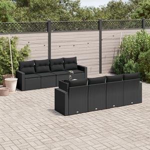 VidaXL 9-delige Loungeset met kussens poly rattan zwart