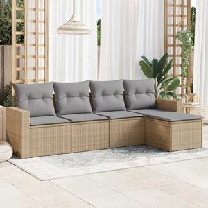 VidaXL 5-delige Loungeset met kussens poly rattan beige