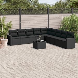 VidaXL 10-delige Loungeset met kussens poly rattan zwart