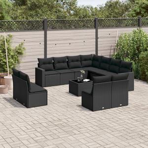 VidaXL 12-delige Loungeset met kussens poly rattan zwart